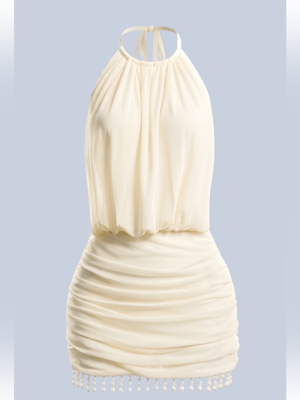 Cream Halter Ruched Mini Dress size S